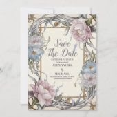 Foto  Art Nouveau Floral Paarse bruiloft Save The Date (Voorkant)