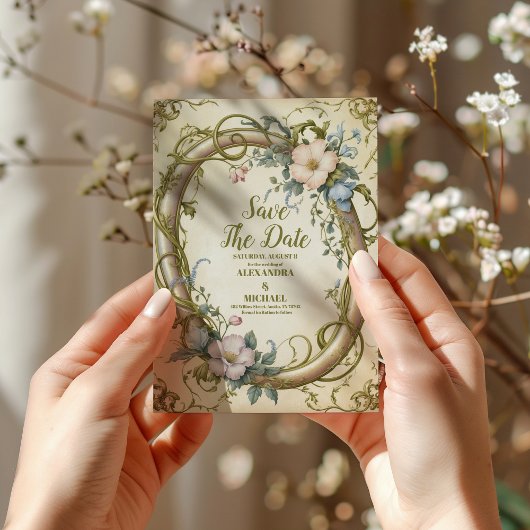 Foto Art Nouveau Wilde Bloem Bruiloft Save The Date