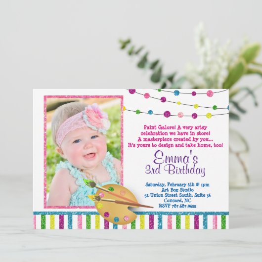 Foto Art Verjaardag, Sparkle, Glitter Uitnodiging (Staand voorkant)