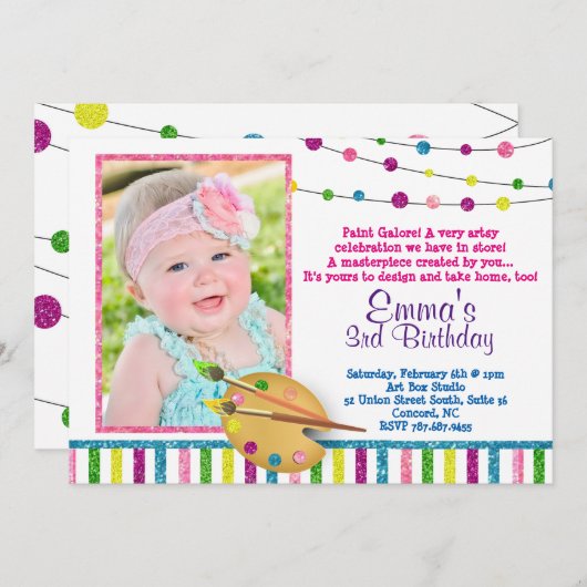 Foto Art Verjaardag, Sparkle, Glitter Uitnodiging (Voorkant / Achterkant)