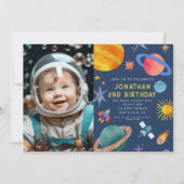 Foto Astronaut Planeten Space Boy Verjaardag Kaart (Voorkant)