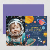 Foto Astronaut Planeten Space Boy Verjaardag Kaart (Voorkant / Achterkant)