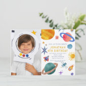 Foto Astronaut Planeten Space Boy Verjaardag Kaart (Staand voorkant)