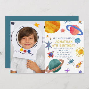 Foto Astronaut Planeten Space Boy Verjaardag Kaart