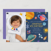 Foto Astronaut Planeten Space Boy Verjaardag Kaart (Voorkant / Achterkant)