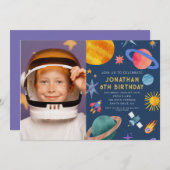 Foto Astronaut Planeten Space Boy Verjaardag Kaart (Voorkant / Achterkant)