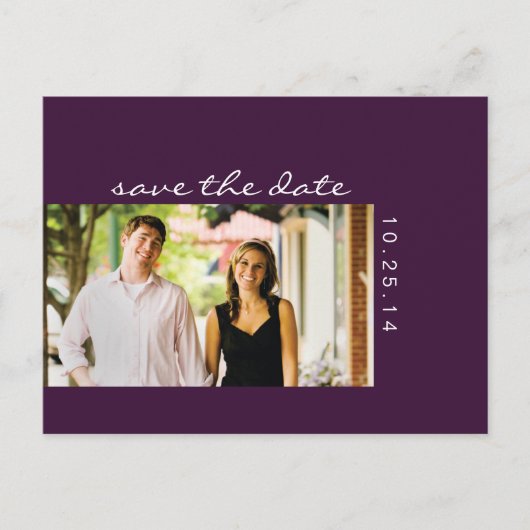 Foto Aubergine Paarse Save the Date Briefkaart 2 (Voorkant)
