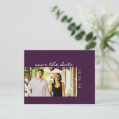 Foto Aubergine Paarse Save the Date Briefkaart 2 (Staand voorkant)