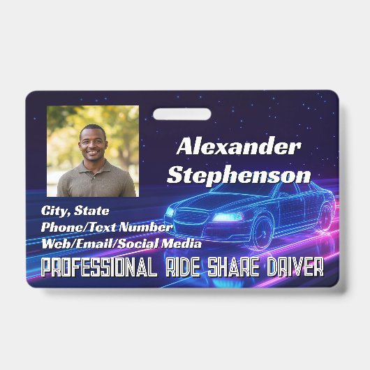 Foto Auto Bestuurder Lyft Uber Rijdt Deelrit ID Badge (Voorzijde)
