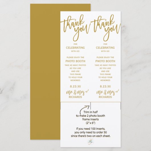 Foto-automaat frame-inserts | Brush Script (Goud) (Voorkant / Achterkant)