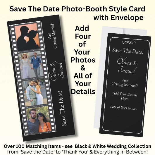 Foto-automaatstijl Save The Date Zwart Wit Kaart