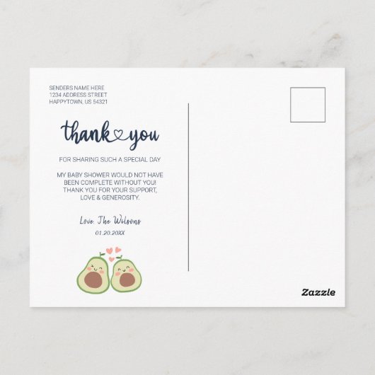 Foto Avocado Baby shower Party Dank u Briefkaart (Achterkant)