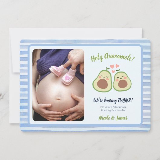 Foto Avocado Gender Neutral Twins Baby shower Kaart (Voorkant)
