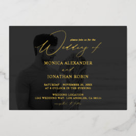 Foto B&W Modern Horizontal 4 Weddenschap Volledig  Folie Uitnodiging