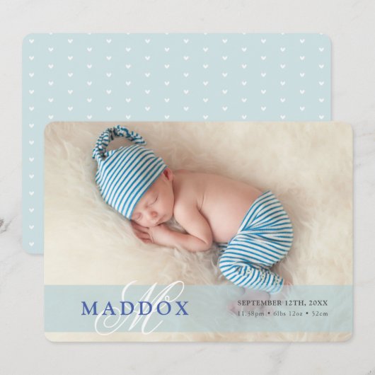 FOTO BABY AANKONDIGING initiaal overlay boy blauw (Voorkant / Achterkant)