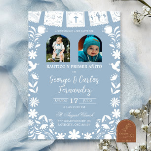 Foto Baby Blue Cielito Lindo Jongens Tweeling Doop Kaart