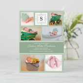 Foto Baby Boy Green Geboorteaankondiging Monogram Aankondiging (Staand voorkant)