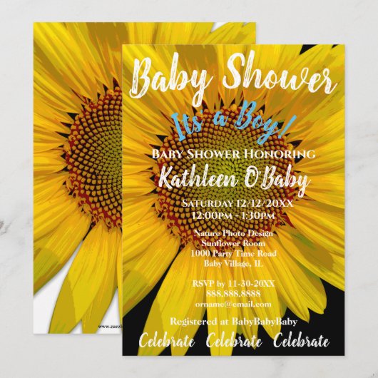 FOTO BABY BOY SHOWER INVITATION SUNFLOWER KAART (Voorkant / Achterkant)