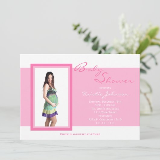 Foto Baby Douche Uitnodigingen Foto op Roze (Staand voorkant)