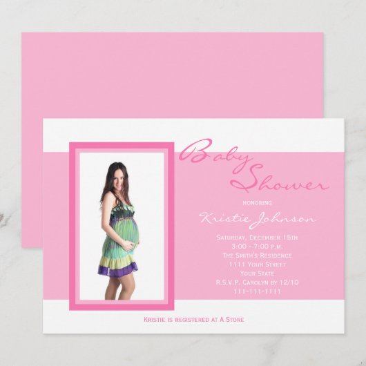 Foto Baby Douche Uitnodigingen Foto op Roze (Voorkant / Achterkant)