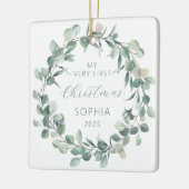 Foto Baby Eerste kerst Eucalyptus krans Keramisch Ornament (Links)