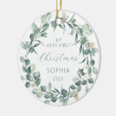 Foto Baby Eerste kerst Eucalyptus krans Keramisch Ornament (Links)