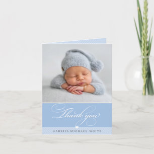 FOTO BABY elegante fancy kalligrafie boy blue Bedankkaart