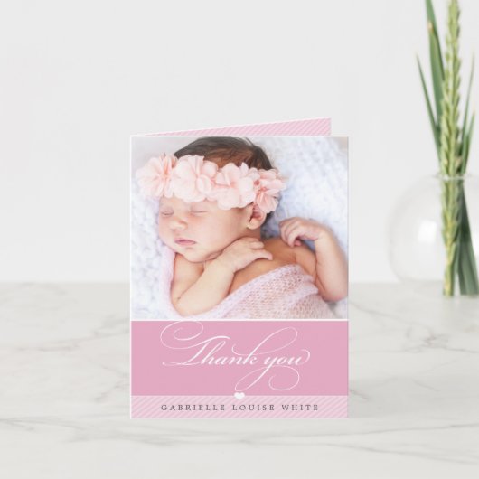 FOTO BABY elegante fancy kalligrafie  roze Bedankkaart (Voorkant)