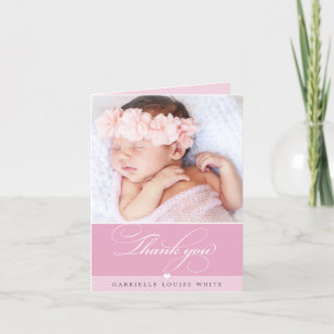 FOTO BABY elegante fancy kalligrafie roze Bedankkaart