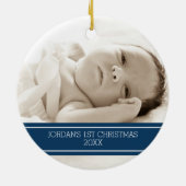 Foto Baby First Kerstornament Blue Keramisch Ornament (Achterkant)