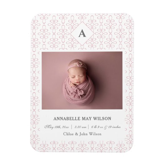 Foto Baby Girl Name Birth Notice Magneet (Verticaal)