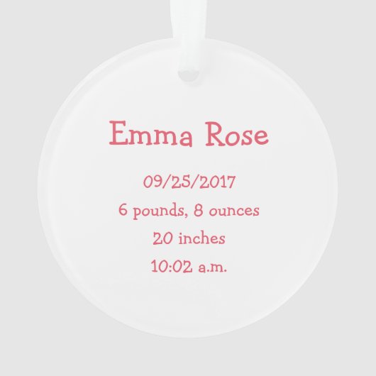 Foto: Baby Girl Pink Babys eerste kerstdag Ornament (achterkant)