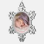 Foto: Baby Girl Pink Babys eerste kerstdag Tin Sneeuwvlok Ornament (Rechts)