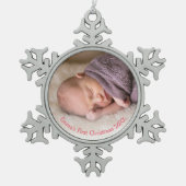 Foto: Baby Girl Pink Babys eerste kerstdag Tin Sneeuwvlok Ornament (Voorkant)