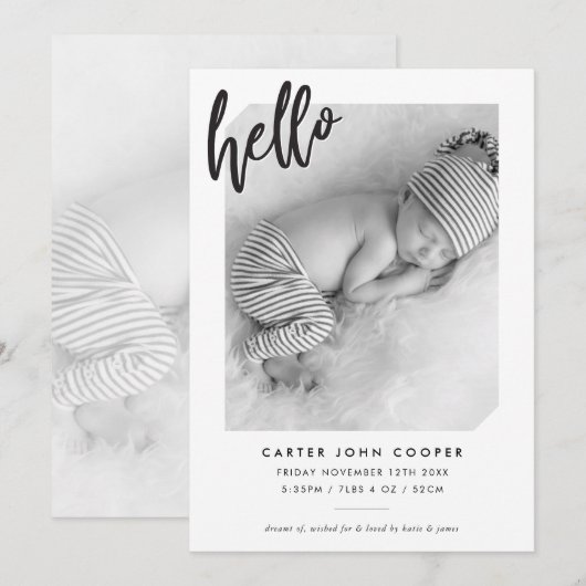 FOTO BABY hallo AANKONDIGING eenvoudig modern (Voorkant / Achterkant)