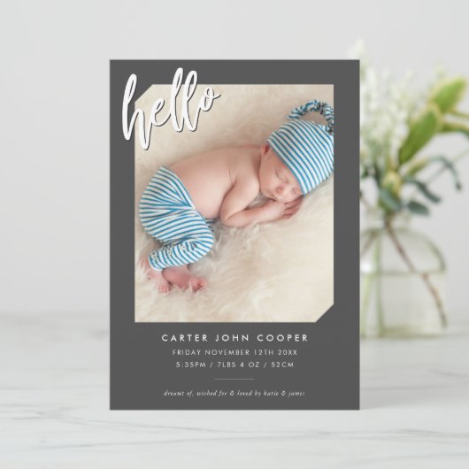 FOTO BABY hallo AANKONDIGING modern (Staand voorkant)