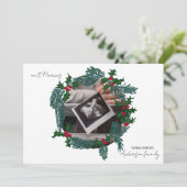 Foto baby ingelijst in kerstkrans feestdagenkaart (Staand voorkant)