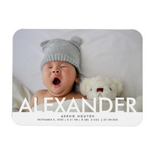 Foto baby jongensnaam geboorteaankondiging magneet