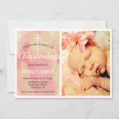 Foto Baby Meisje Doop, Waterverf Roze Kaart (Voorkant)