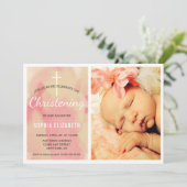 Foto Baby Meisje Doop, Waterverf Roze Kaart (Staand voorkant)