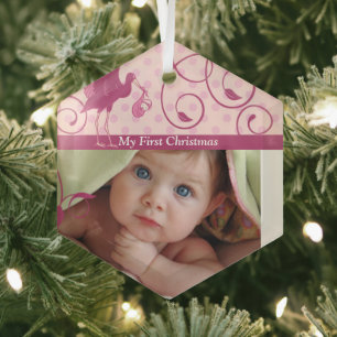 Foto Baby Meisje Tiny T-shirt Ornament 1e Kerstmis