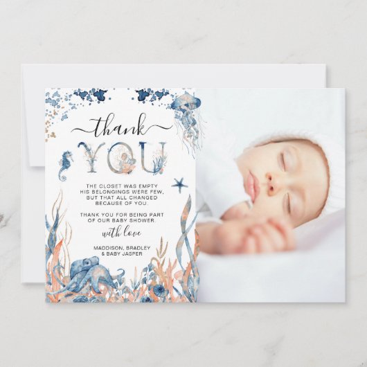 Foto-Baby shower onder het Zee Bedankkaart (Voorkant)