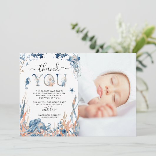 Foto-Baby shower onder het Zee Bedankkaart (Staand voorkant)