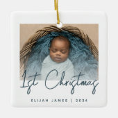 Foto Baby's eerste Blauwgroen kerstscript Keramisch Ornament (Voorkant)