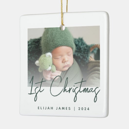Foto Baby's eerste groene kerstscript Keramisch Ornament (Links)