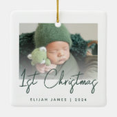 Foto Baby's eerste groene kerstscript Keramisch Ornament (Achterkant)