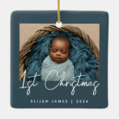 Foto Baby's Eerste Kerst Blauwgroen Blauw Wit Keramisch Ornament (Achterkant)