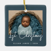 Foto Baby's Eerste Kerst Blauwgroen Blauw Wit Keramisch Ornament (Voorkant)