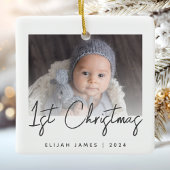 Foto Baby's Eerste Kerst Grijs Script Keramisch Keramisch Ornament
