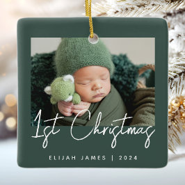 Foto Baby's Eerste Kerst Groen Wit Keramisch Ornament